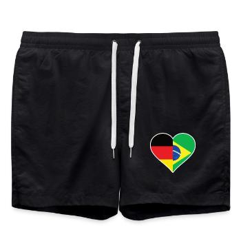 Germany Brazil Flag Heart | German Brazilian Gift - Badeshorts - Schwarz - Vorne - AI Model Male 185 light (185cm)