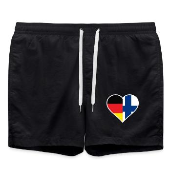 Deutschland und Finnland Flaggen Herz - Badeshorts - Schwarz - Vorne - AI Model Male 185 light (185cm)