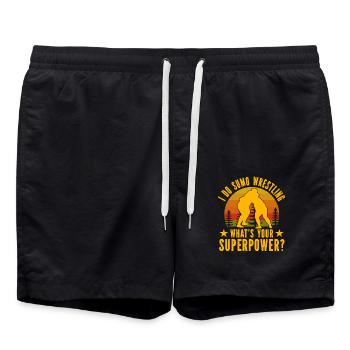 Ich mache Sumo-Ringen, was ist deine Superkraft? - Badeshorts - Schwarz - Vorne - AI Model Male 185 light (185cm)