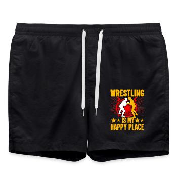 Wrestling ist mein glücklicher Ort - Badeshorts - Schwarz - Vorne - AI Model Male 185 light (185cm)
