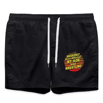 Weekend? Quel week-end ? Mon fils a de la lutte - Short de bain - noir - Devant - AI Model Male 185 light (185cm)