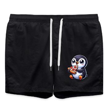 Mignon pingouin pizza dessin animé - Short de bain - noir - Devant - AI Model Male 185 light (185cm)