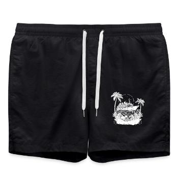 Kreuzfahrtschiff im Sonnenuntergang mit Palmen - Badeshorts - Schwarz - Vorne - AI Model Male 185 light (185cm)