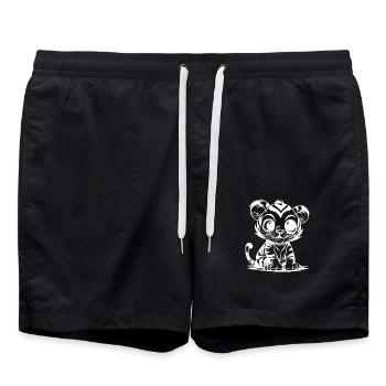 Cuddly little children's tiger with stripe pattern - Swim Trunks - black - Front - AI Model Male 185 light (185cm)