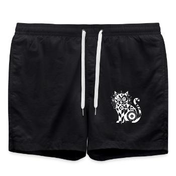Geometric Cat Lines Design - Swim Trunks - black - Front - AI Model Male 185 light (185cm)
