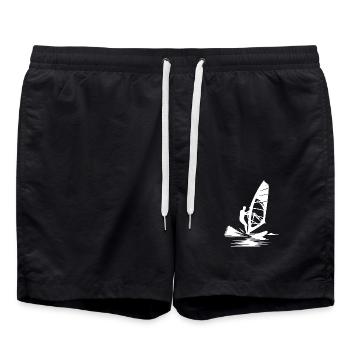 Beach days, surfboard, surfers, holidays and wind - Swim Trunks - black - Front - AI Model Male 185 light (185cm)