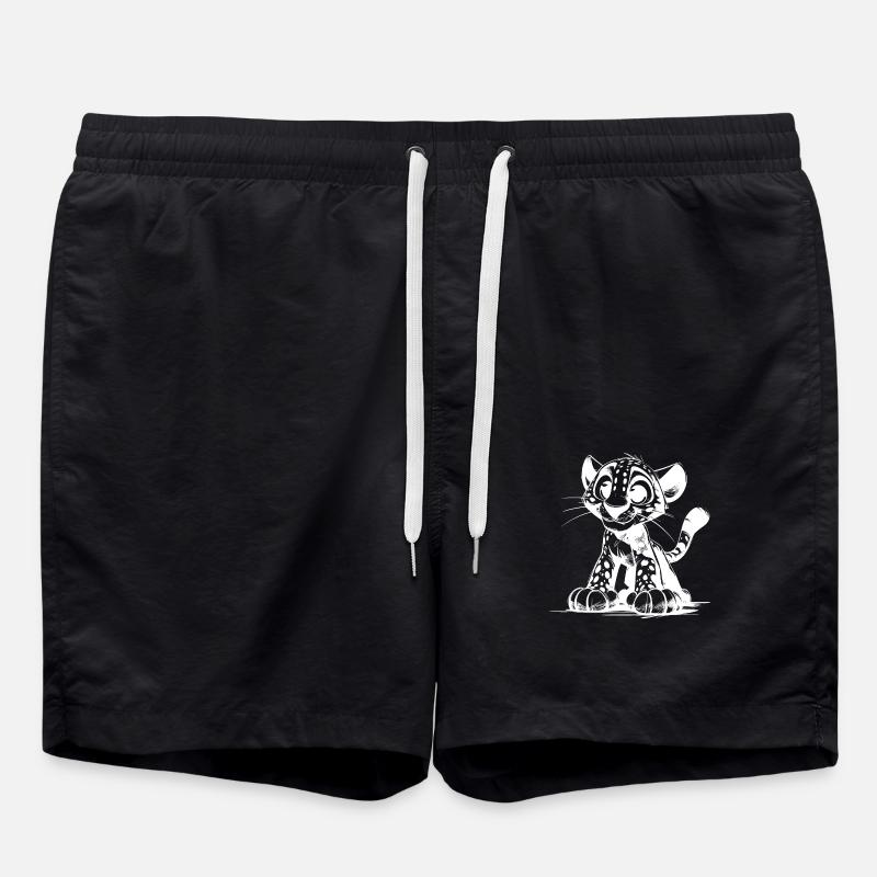 Funny Kids Leopard Drawing - Swim Trunks - black