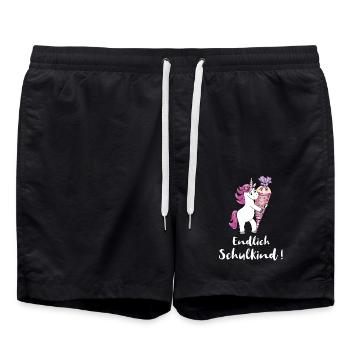 Einhorn mit Zuckertüte Einschulung Schulanfang - Badeshorts - Schwarz - Vorne - AI Model Male 185 light (185cm)