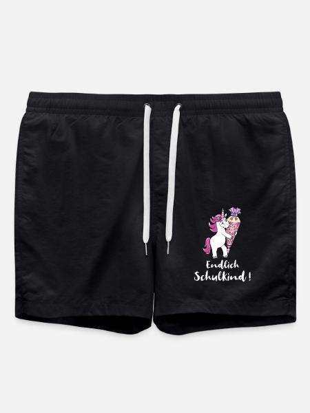 Einhorn mit Zuckertüte Einschulung Schulanfang - Badeshorts - Schwarz