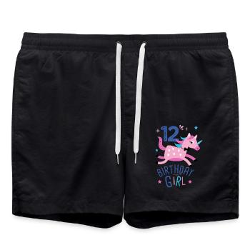 12 th birthday girl 12 years licorn unicorn - Swim Trunks - black - Front - AI Model Male 185 light (185cm)
