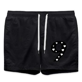 9 Birthday with heart - Swim Trunks - black - Front - AI Model Male 185 light (185cm)