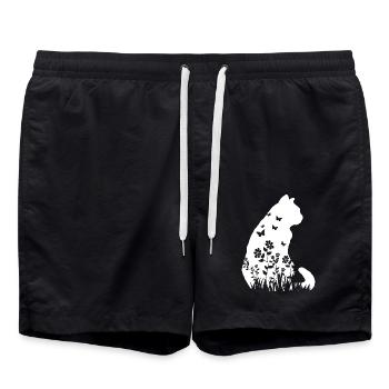 Cute Cat Flower Pattern Silhouette Cat Lover Gift - Swim Trunks - black - Front - AI Model Male 185 light (185cm)
