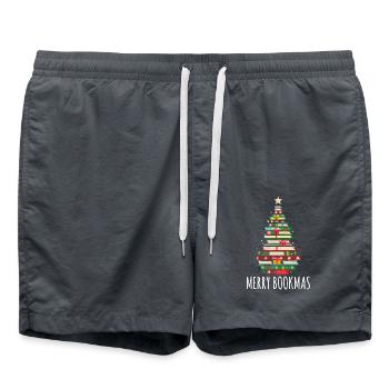 Bücher Weihnachtsbaum, Merry Bookmas - Badeshorts - Anthrazit - Vorne - AI Model Male 185 light (185cm)
