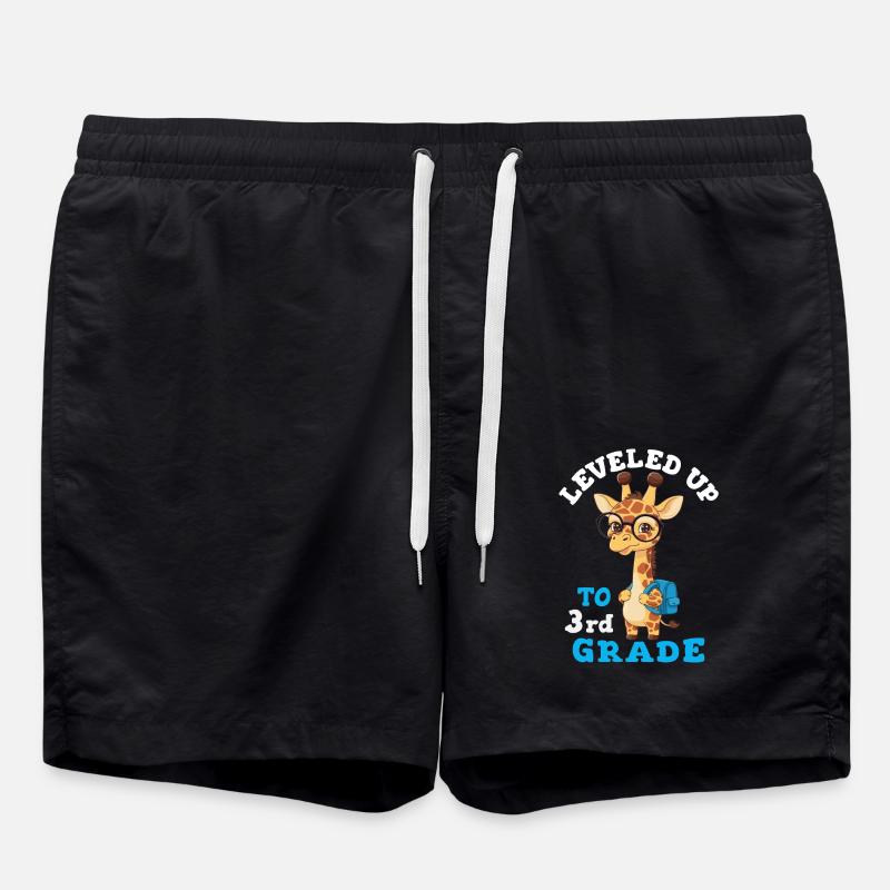 Leveled up to 3rd Grade - Funny Giraffe - Swim Trunks - black