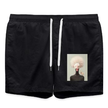AP Surreal Chicken Portrait 3 August 2024 - Badeshorts - Schwarz - Vorne - AI Model Male 185 light (185cm)