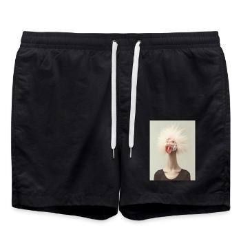 AP Surreal Chicken Portrait 2 August 2024 - Badeshorts - Schwarz - Vorne - AI Model Male 185 light (185cm)