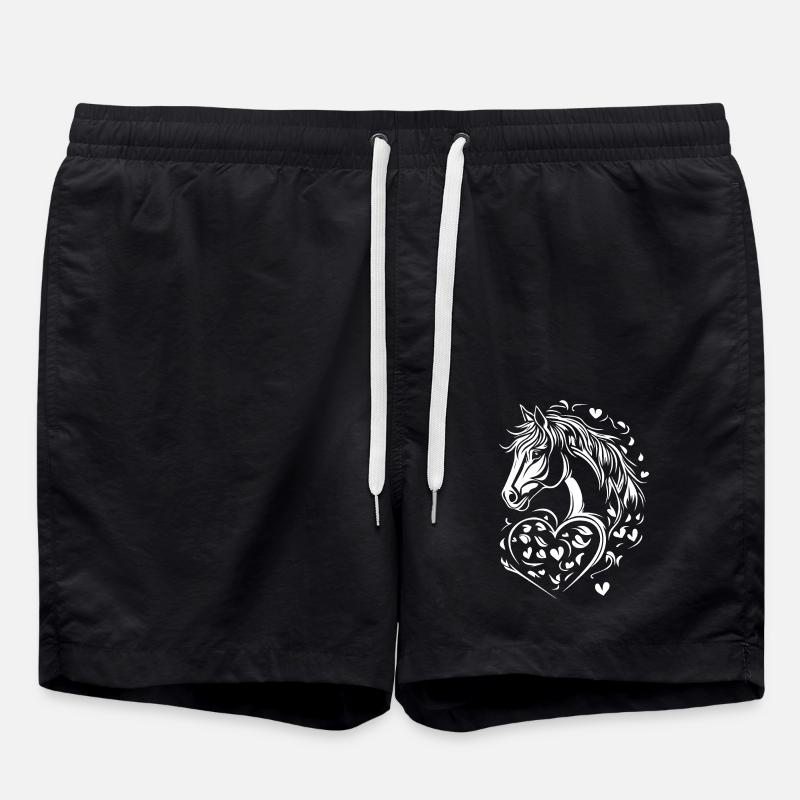 Pferd Herz - Badeshorts - Schwarz