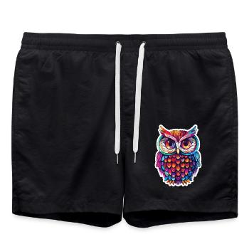 Cute Owl Kawaii Mascot - Swim Trunks - black - Front - AI Model Male 185 light (185cm)