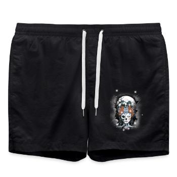 Crâne Squelette Halloween Fantôme Fantôme Fantôme - Short de bain - noir - Devant - AI Model Male 185 light (185cm)