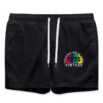 Jahrgang 1975 Retro - Bursdag - Badeshorts - Schwarz - Vorne - AI Model Male 185 light (185cm)
