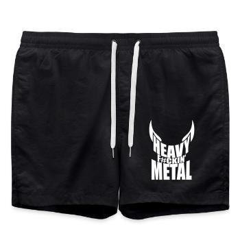 Heavy F#ckin' Metal Hard Rock Horns Fun Text Logo - Swim Trunks - black - Front - AI Model Male 185 light (185cm)