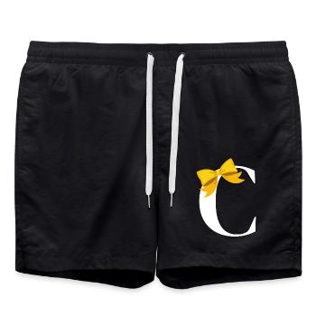 Buchstabe c gelbe Schleife - Badeshorts - Schwarz - Vorne - AI Model Male 185 light (185cm)