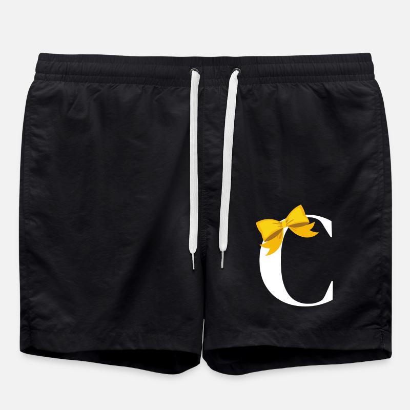 Letter c yellow bow - Swim Trunks - black