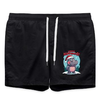 Hippopotame mignon avec chapeau de Père Noël - Short de bain - noir - Devant - AI Model Male 185 light (185cm)
