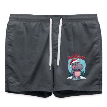 Süßes Nilpferd mit Weihnachtsmütze - Badeshorts - Anthrazit - Vorne - AI Model Male 185 light (185cm)
