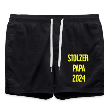 Stolzer Papa 2024 – für frischgebackene Väter - Badeshorts - Schwarz - Vorne - AI Model Male 185 light (185cm)