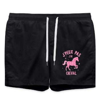 Équitation Humoristique - Cheval Rose - Short de bain - noir - Devant - AI Model Male 185 light (185cm)