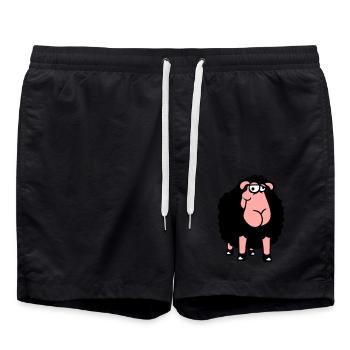 Schaf Guckt Doof Süß Niedlich Komisch Albern Cool - Badeshorts - Schwarz - Vorne - AI Model Male 185 light (185cm)