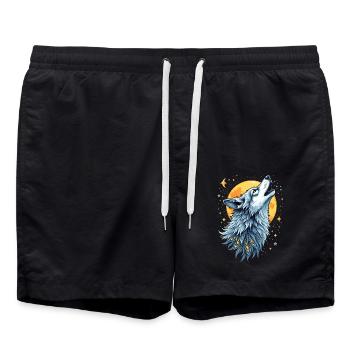 Herzlinie Wolf - Mond-Kunst - Badeshorts - Schwarz - Vorne - AI Model Male 185 light (185cm)