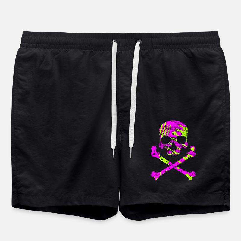 Skull with bone - Swim Trunks - black