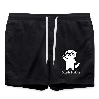 Angry Otter raising his fist - Otterly Furious - Swim Trunks - black - Front - AI Model Male 185 light (185cm)