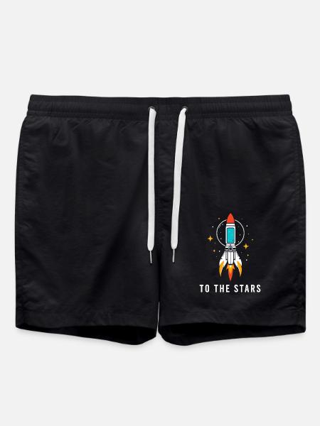 Rocket on a starry background - Swim Trunks - black