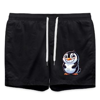 mignon pingouin dessin animé sourire rire joie - Short de bain - noir - Devant - AI Model Male 185 light (185cm)