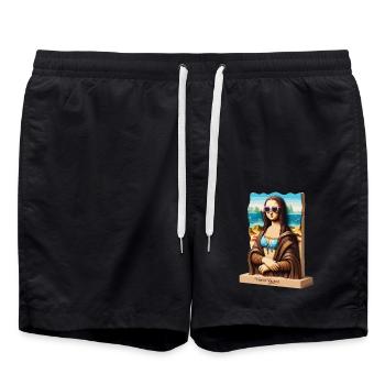 Mona Lisa im Urlaub - Badeshorts - Schwarz - Vorne - AI Model Male 185 light (185cm)