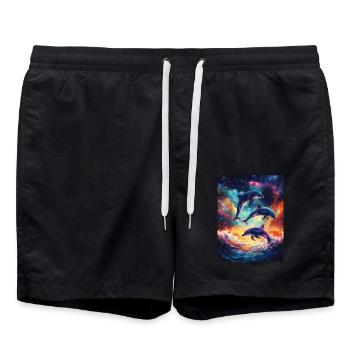 Galaxie des dauphins colorés - Short de bain - noir - Devant - AI Model Male 185 light (185cm)