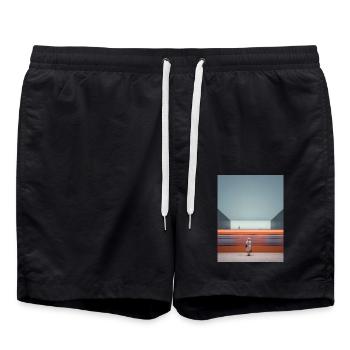 Woman in Striped Dress Waiting - Swim Trunks - black - Front - AI Model Male 185 light (185cm)