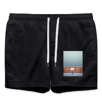 Frau im Trenchcoat - Badeshorts - Schwarz - Vorne - AI Model Male 185 light (185cm)