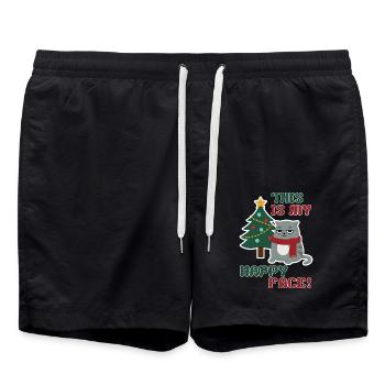 Cat Grumpy Christmas , this is my Happy Face - Swim Trunks - black - Front - AI Model Male 185 light (185cm)