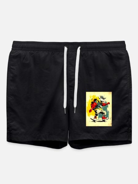 Cool mouse on skateboard - modern, stylish - Swim Trunks - black