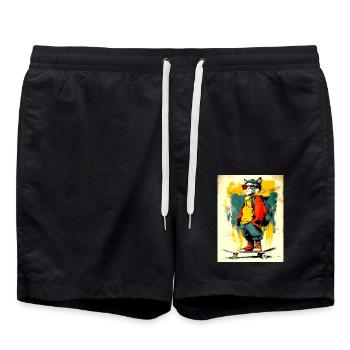 Cool cat on skateboard - modern, stylish - Swim Trunks - black - Front - AI Model Male 185 light (185cm)