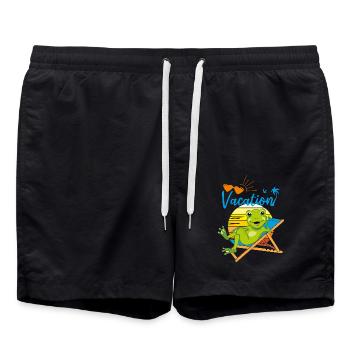 Glücklicher kleiner Frosch entspannt sich auf dem Liegestuhl - Badeshorts - Schwarz - Vorne - AI Model Male 185 light (185cm)