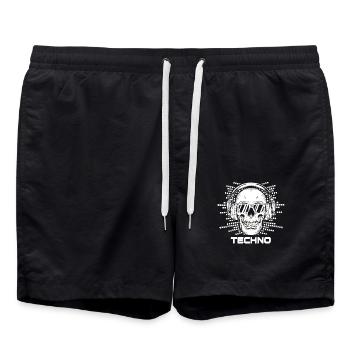 Techno Musik Minimal Schädel Brille - Badeshorts - Schwarz - Vorne - AI Model Male 185 light (185cm)