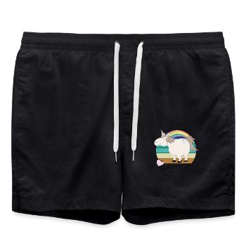Retro Vintage Einhorn mit Spruch: Shine - Badeshorts - Schwarz - Vorne - AI Model Male 185 light (185cm)