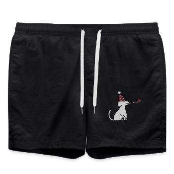 Geburtstagskind sitzender braver Hund - Badeshorts - Schwarz - Vorne - AI Model Male 185 light (185cm)