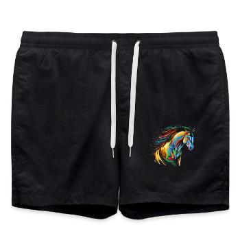 Whisper of the wind: majestic rainbow horse - Swim Trunks - black - Front - AI Model Male 185 light (185cm)
