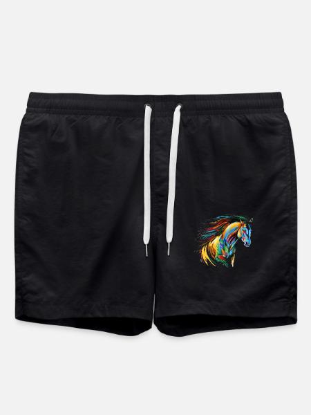 Whisper of the wind: majestic rainbow horse - Swim Trunks - black